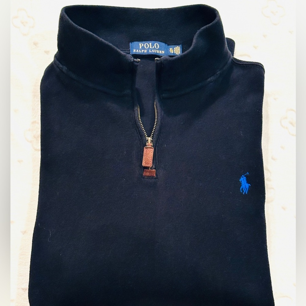 🐎Polo Ralph Lauren Men’s 1/4 Zip Pullover Sweater, Size XL, Black w/Blue Logo